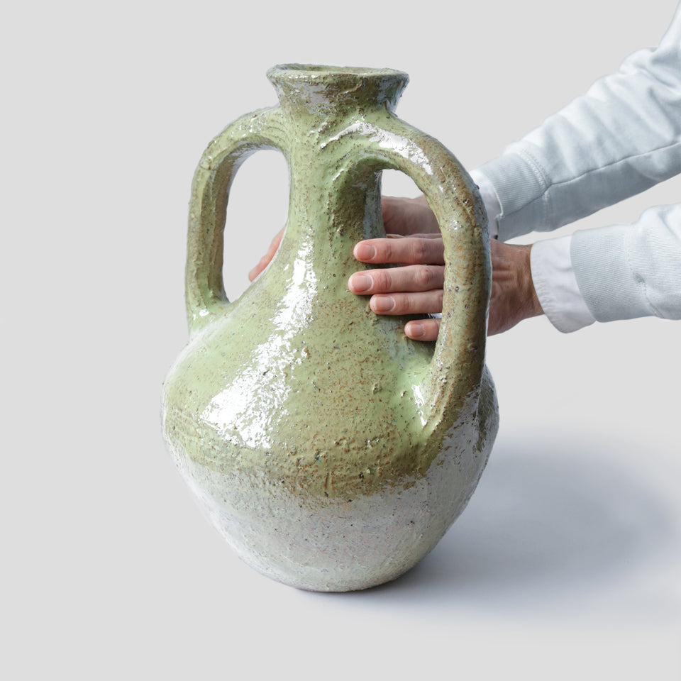Grand vase pistache texturé