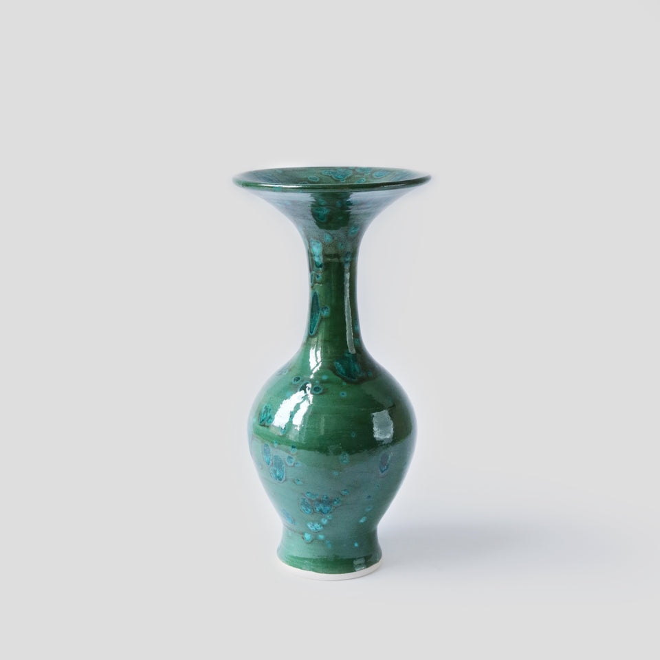 Flared Rim Bottle Emeraud Green with Crystal chips