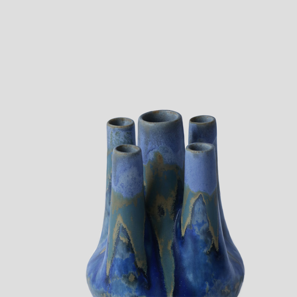 Vase vintage à 5 cols en grès flammé