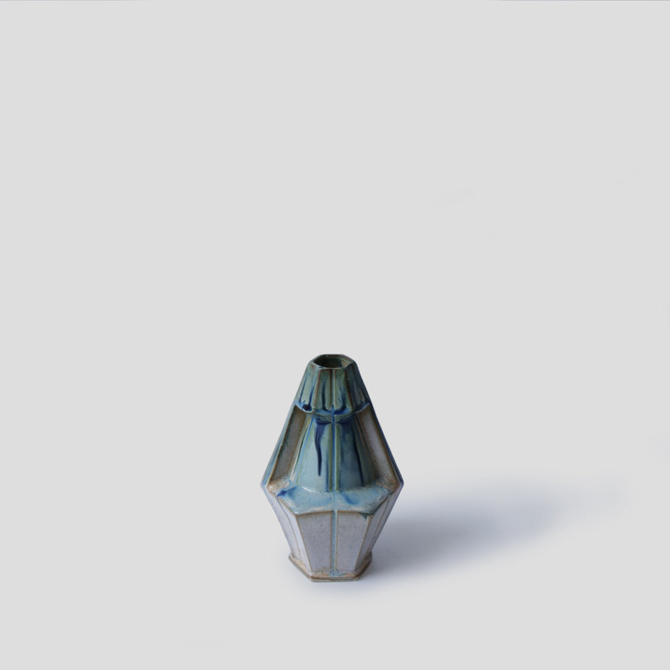 Vase vintage hexagonal en grès flammé