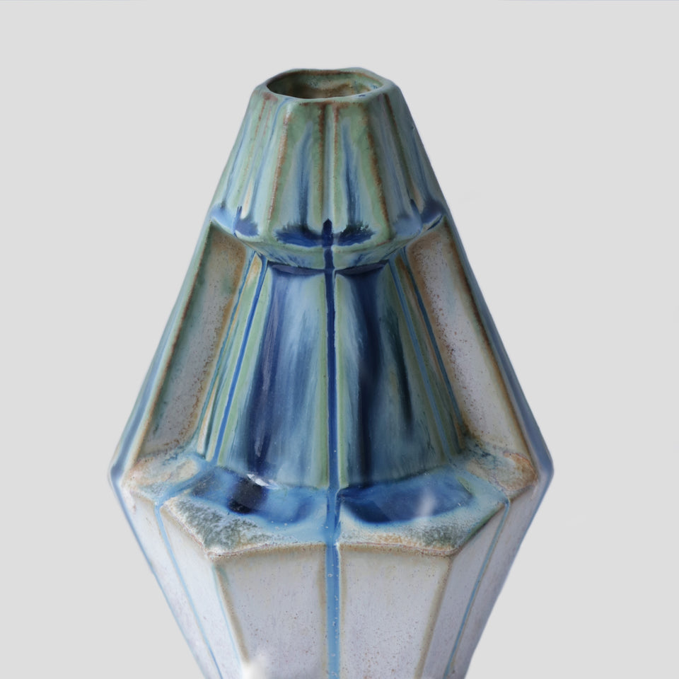 Vase vintage hexagonal en grès flammé