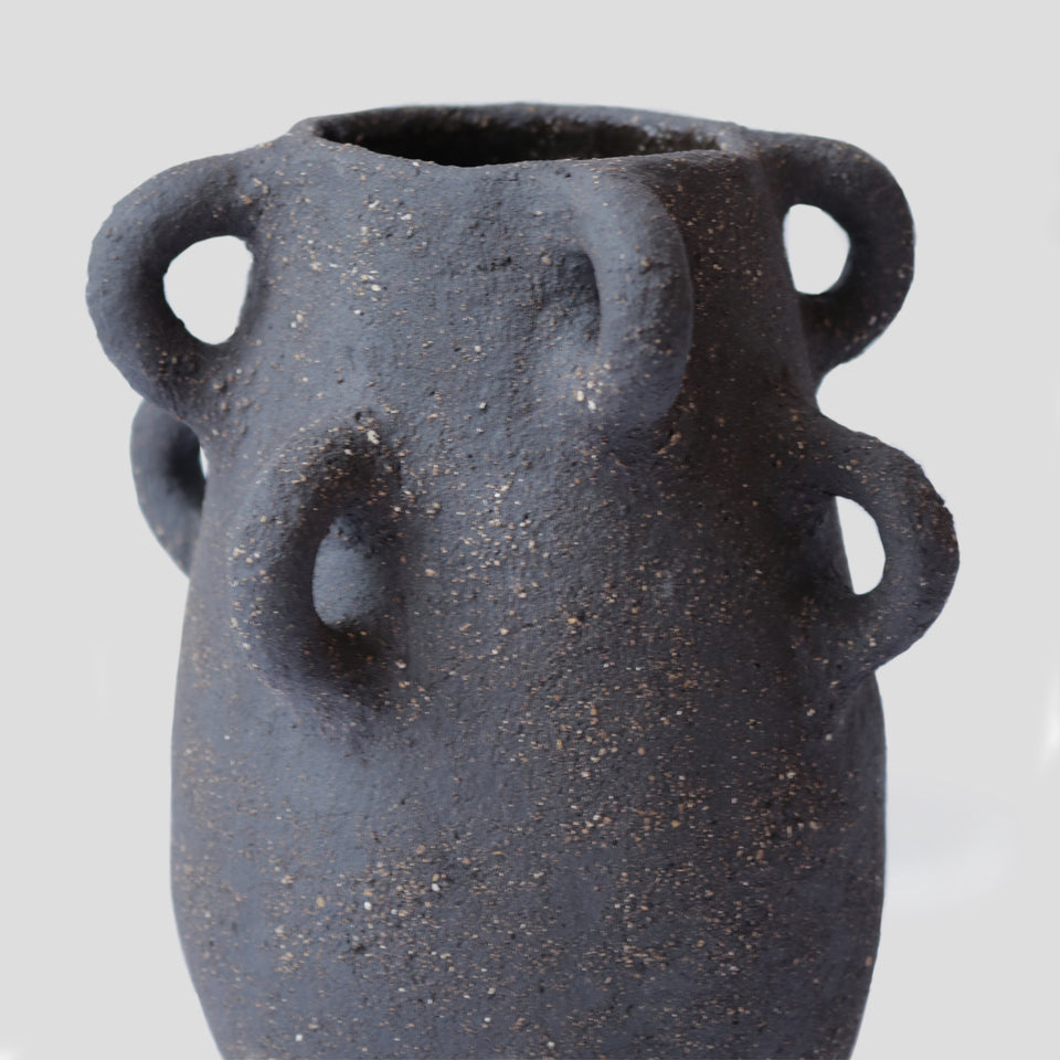 8 handles Black Vase