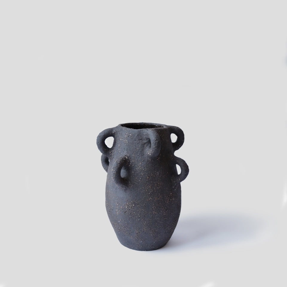 8 handles Black Vase