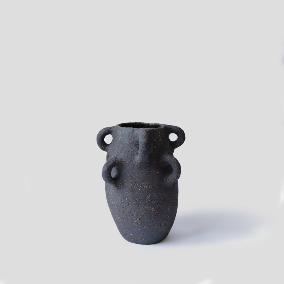 8 handles Black Vase