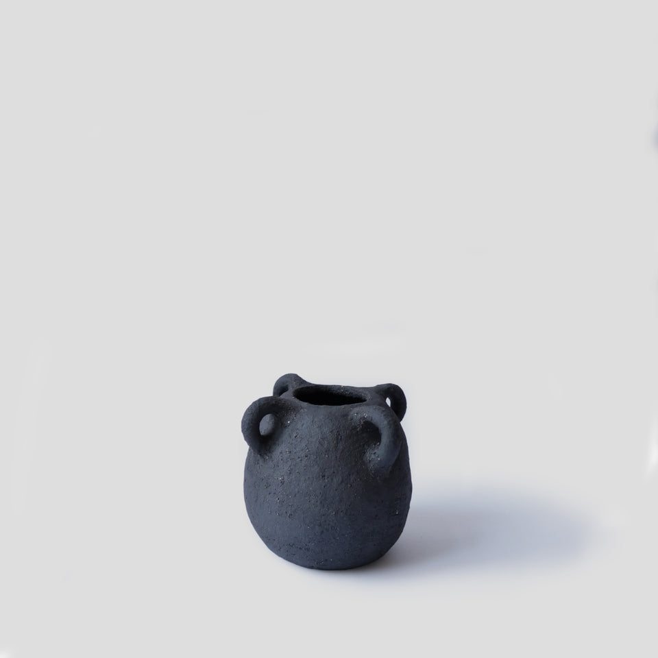 Small round textured Black Vase