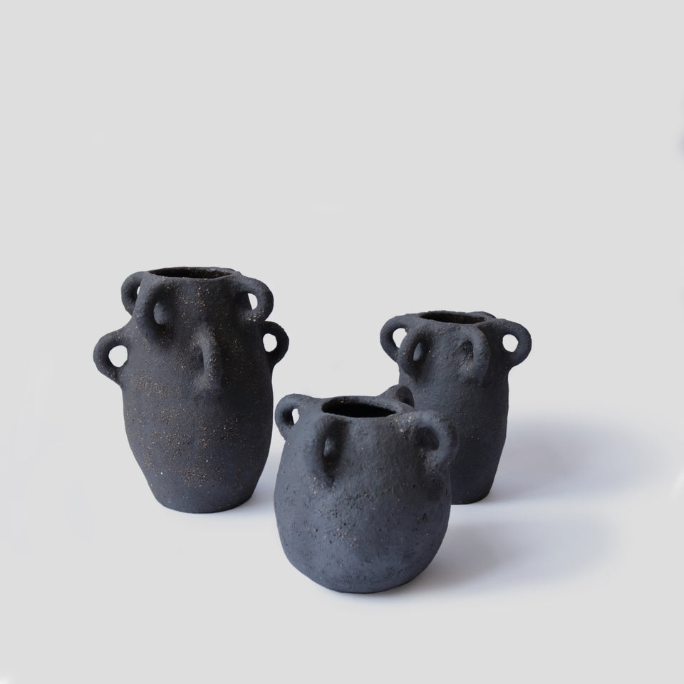 8 handles Black Vase