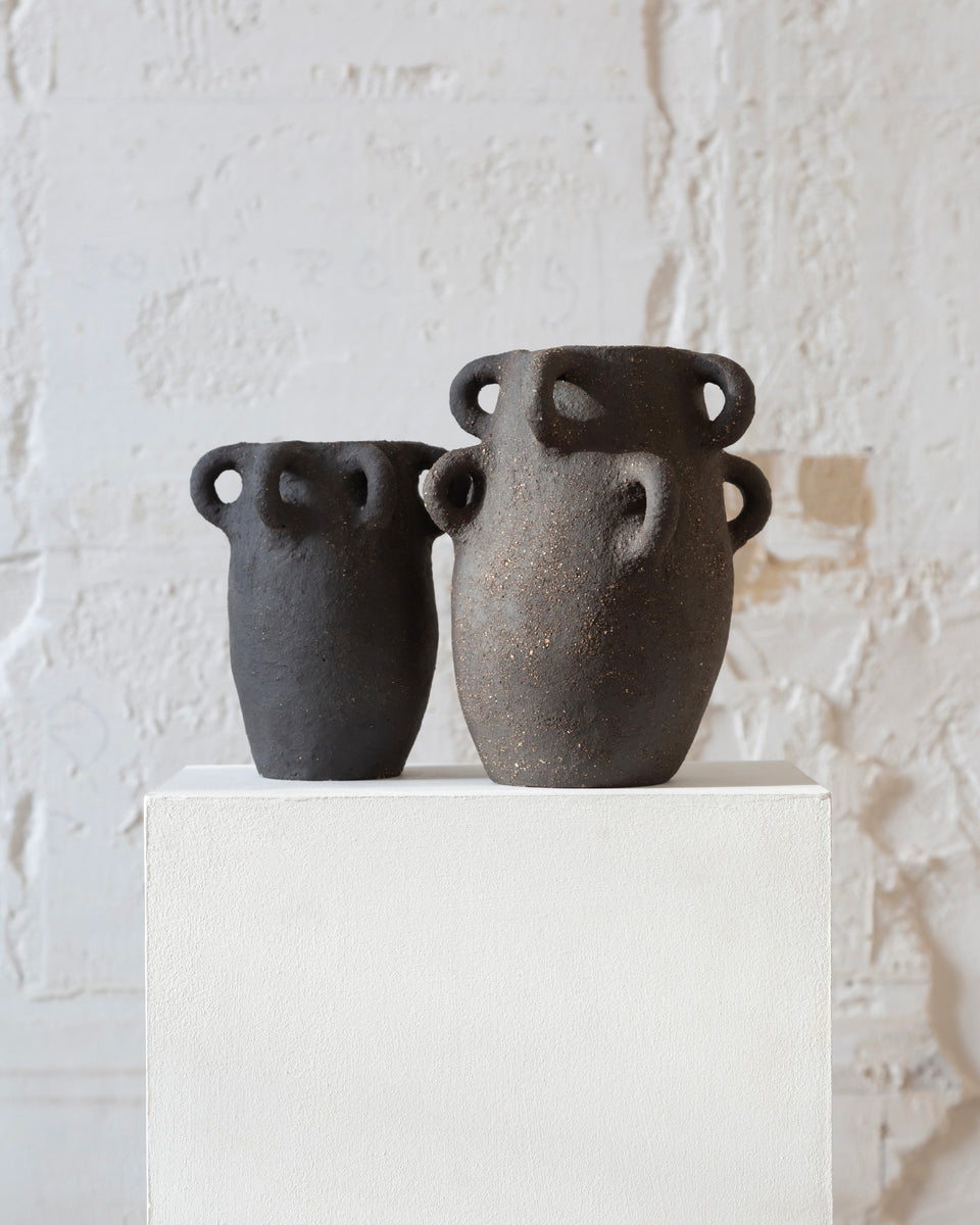 8 handles Black Vase
