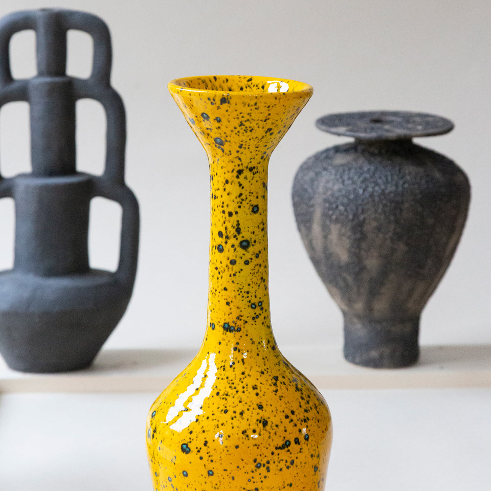 Flared Rim Bottle Yellow and Black speckles