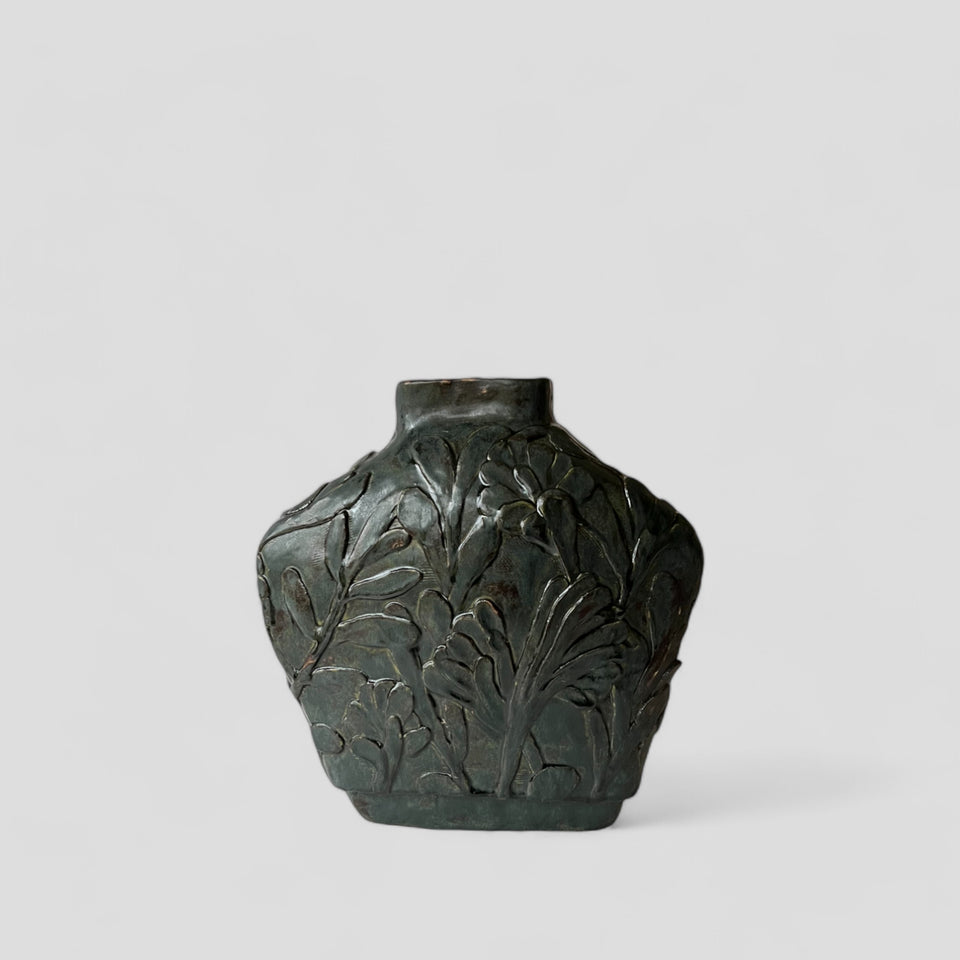 Facetted Bas relief Bottle Dark Green