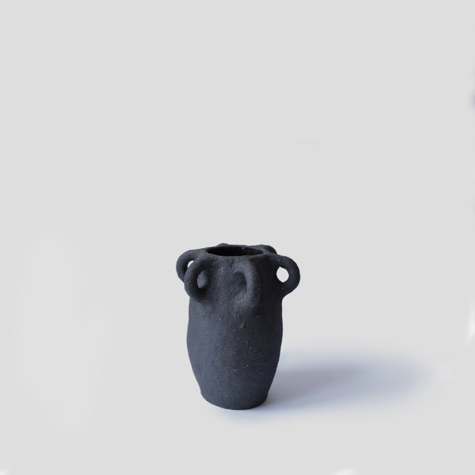 6 handles Black Vase