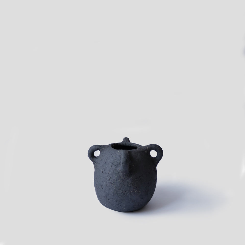 Small round textured Black Vase